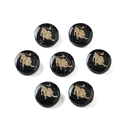 Лео Окрашенные в черный цвет синтетические бирюзовые бусины, с золотистыми латунными пластинами, плоский круглый с созвездиями, Лев, 15x4.5 мм, отверстие : 1 мм