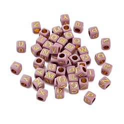 Сливовый Непрозрачные акриловые бусины, куб с письмом, золотой металл обвитыми, слива, 6x6x9 мм, отверстие : 3 мм, Около 3125 шт / 500 г