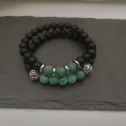 Смешанные камни Набор из круглых бусин из натуральной лавы и матового камня для женщин, с бусинами из выветренного агата