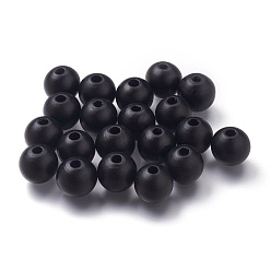 Black Painted Natural Wood Beads, Round, Black, 16mm, Hole: 4mm