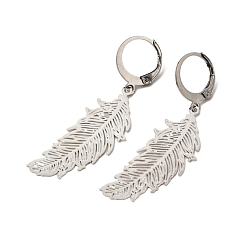 Платиновый & Цвет Нержавейки 304 из нержавеющей стали Leverback серьги, с подвесками из латунных перьев, платины и нержавеющая сталь цвет, 1-7/8 дюйм (47 мм), штифты : 0.8 мм