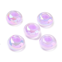 Lilac UV Plating Transpant Resin European Beads, Large Hole Beads, Iridescent, Rondelle, Lilac, 8x13.5mm, Hole: 5.5mm