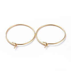 Real 18K Gold Plated 316 Surgical Stainless Steel Hoop Earring Findings, Wine Glass Charms Findings, Real 18K Gold Plated, 20x0.7mm, 21 Gauge