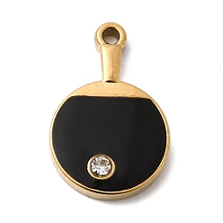 Черный 304 из нержавеющей стали Кристалл Rhinestone подвески, Эмаль стиле, золотые, ионное покрытие (ip), прелести ракетки, чёрные, 23x15x3 мм, отверстие : 2 мм
