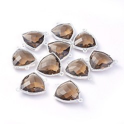 Светло-серый Соединители стеклянные ссылки, с фурнитурой Berzel с открытой спиной из экологически чистого сплава, граненые, треугольные, серебряный цвет гальваническим, светло-серый, 24x19x7 мм, отверстие : 1.5 мм