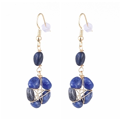 Lapis Lazuli Wire Wrapped Natural Lapis Lazuli Dangle Earrings, with Brass Earring Hooks and Plastic Ear Nuts, Star, 53mm, Pin: 0.8mm
