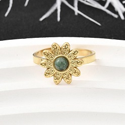 Цветок 304 из нержавеющей стали Манжета кольца для женщин, cmолой, реальный 18 k позолоченный, цветок, 13.5x14 мм