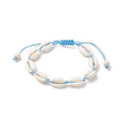 Deep Sky Blue Natural Shell & Synthetic Turquoise Braided Bead Bracelet for Women, Deep Sky Blue, Inner Diameter: 1-3/4~3-1/8 inch(4.5~7.9cm)