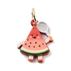 Арбуз Латунные подвески с принтом, подвески в форме фруктов, золотые, красные, арбуз, 16x13x2 мм, отверстие : 4 мм