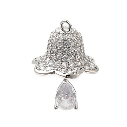 Платина Подвески из кубического циркония с покрытием из латуни, долговечный, без кадмия и без свинца, Рождественский колокольчик, платина, 21x16x15 мм, отверстие : 1.2 мм