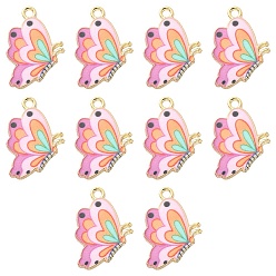 Бледно-Розовый Печатные подвески сплава, без кадмия, без никеля и без свинца, золотой свет, бабочка, розовый жемчуг, 21.5x16.5x1.5 мм, отверстие : 2 мм