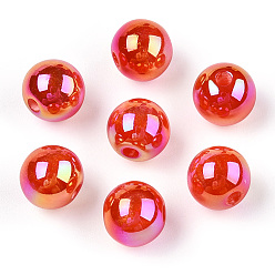 Naranja Rojo Cuentas de resina translúcida, perlas de brillo, rondo, rojo naranja, 8x7.5 mm, agujero: 1.8 mm