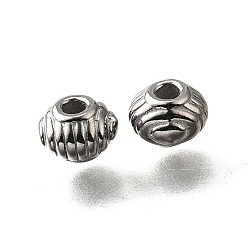 Нержавеющая Сталь Цвет 304 из нержавеющей стали гофрированные бусы, рондель, анти-тускнение, цвет нержавеющей стали, 6.5x6x4.5 мм, отверстие : 1.8 мм