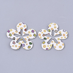 Weiß Pu-Leder große Anhänger, doppelseitiges Gänseblümchenmuster, Blume, weiß, 50x51x2 mm, Bohrung: 1 mm