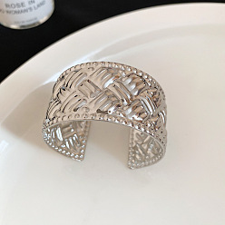 Silver Iron Textured Woven Wide Open Cuff Bangles for Women, Silver, Inner Diameter: 2.36 inch(6cm)