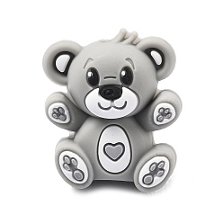 Светло-серый Силиконовые бусины, фокусные бусы, медведь, светло-серый, 29x25x17.5 мм, отверстие : 2 мм