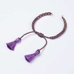 Dark Orchid Polyester DIY Braided Bracelet Making, with Brass Findings and Tassel, Dark Orchid, 9-7/8 inch(250mm), 5mm, Hole: 2mm, Tassels: 24x5mm