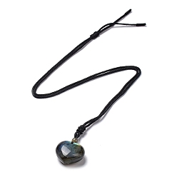 Лабрадорита Ожерелье с подвеской в форме сердца из натурального лабрадорита и нейлоновым шнуром, 33.86 дюйм (86 см)