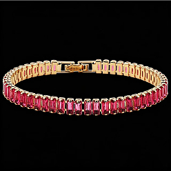Roja Pulseras de tenis rectangulares de latón con circonitas cúbicas para mujer., dorado, rojo, 7.09 pulgada (18 cm)