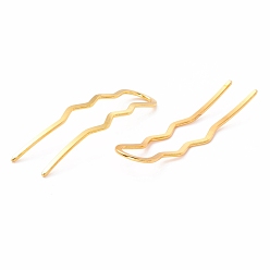 Golden Rack Plating Brass Hair Forks, Twist U Shape Updo Hair Pins Clips, Hair Styling Accessories, Golden, 71x20x1mm