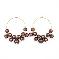 Sattelbraun Wein-Glas-Charme, mit Glas Perlen und Messing Creolen, golden, Sattelbraun, 42.5~43x36~37.5x8 mm, Stift: 0.6 mm