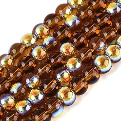 Sienna Electroplate Transparent Glass Beads Strands, Round, AB Color Plated, Sienna, 4mm, Hole: 0.6~0.7mm, about 98~109pcs/strand, 14.57~15.55 inch(37~39.5cm)