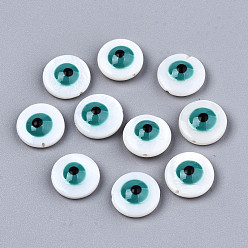 Светлый Морско-зеленый Естественных пресноводных стеклянные бусы, с эмалью, плоские круглые с сглаза, светло-зеленый, 10.5x4~5 мм, отверстие : 0.8 мм