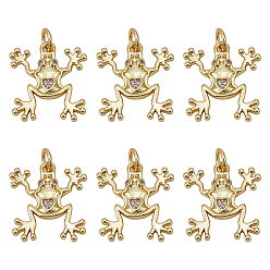 Настоящее золото 18K 6подвески из кубического циркония с покрытием из латуни с микропаве, лягушка, с целью перехода в кольце, без кадмия и без свинца, долговечный, реальный 18 k позолоченный, 17x15.5x2.5 мм, отверстие : 3.4 мм