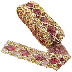 Rouge Foncé Rubans de polycoton à broder de style ethnique, avec gaze et paillette, ruban jacquard, ruban tyrolien, accessoires du vêtement, motif losange, rouge foncé, 2-1/2 pouces (62 mm)
