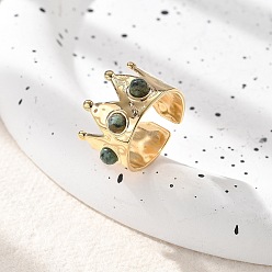 Африканский Бирюза(яшма) Кольца из натуральной африканской бирюзы (яшмы), корона 304 открытые манжеты из нержавеющей стали для женщин, реальный 18 k позолоченный, 13.5 мм, регулируемый