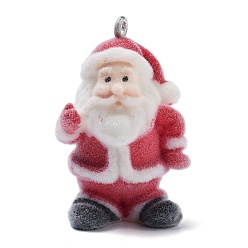 Santa Claus Подвески из флокированной смолы на рождественскую тематику, с железной платиной петлей, Дед Мороз, 35x22.5x18.5 мм, отверстие : 2 мм