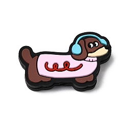 Pink Силиконовые бусины, фокусные бусы, собака, розовые, 17~18x30x7 мм, отверстие : 3 мм