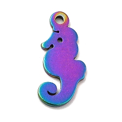 Rainbow Color Ионное покрытие (ip) 201 подвески из нержавеющей стали, прелести морских коньков, Радуга цветов, 15x7x1 мм, отверстие : 1.2 мм