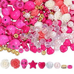 (52) Непрозрачная лаванда Наборы для находки бисера своими руками, в том числе синтетические бирюзовые бусины, синтетических коралловых бусин, железные хрустальные бусины-разделители со стразами, Стеклянные бусины, разноцветные, 6~15x6~15x2.5~14 мм, отверстие : 1~1.6 мм, 430 шт / комплект