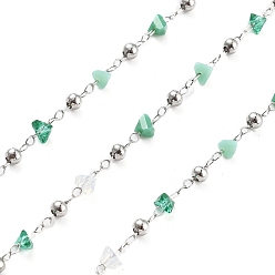 Зеленый Цепочки из латунных и стеклянных бусин ручной работы, для ожерелья браслеты решений, долговечный, пайки, с катушкой, зелёные, 4.5x4.5x3 мм, около 16.40 футов (5 м) / рулон