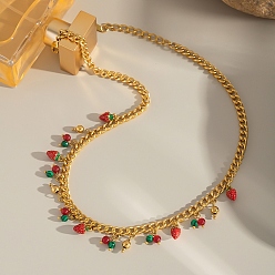 Настоящее золото 18K Фруктовая серия: красная клубника, арбуз 304 эмалированные нагрудные ожерелья с кисточками из нержавеющей стали, реальный 18 k позолоченный, 16.54 дюйм (42 см)