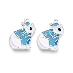 Светло-Голубой Подвески в виде медведей из эмалированного сплава с гальваническим покрытием, без кадмия, без никеля и без свинца, платина, Небесно-голубой, 24.5x18x1 мм, отверстие : 1.6 мм