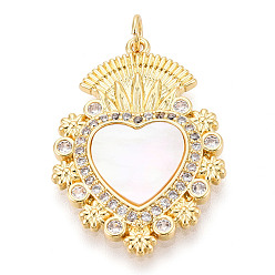 Настоящее золото 18K Латунные микропаве прозрачные подвески с фианитом, без кадмия и без свинца, с оболочкой, сердце, с целью перехода в кольце, реальный 18 k позолоченный, 31.5x22x3 мм, отверстие : 3 мм