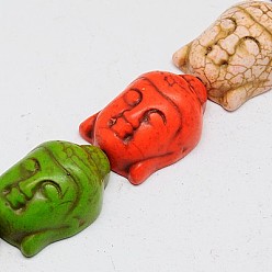 Разноцветный Синтетических нитей бирюзовые бусы, окрашенные, Будда, разноцветные, 29x20x13 мм, Отверстие : 1 мм , около 90 шт / 1000 г