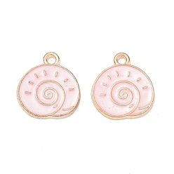 Pink Alloy Enamel Pendants, Conch Shape Charms, Golden, Pink, 17x15x1mm, Hole: 1.6mm