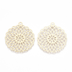 Light Gold Латунные подвески, гравированные металлические украшения, без кадмия, без никеля и без свинца, плоско-круглые, золотой свет, 30x27x0.3 мм, отверстие : 1.8 мм