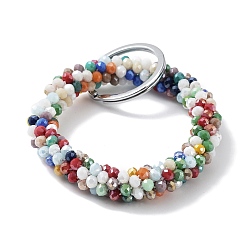 Colorful Glass Beaded Bracelet Wrist Keychain, with Iron Key Ring, Colorful, 9cm