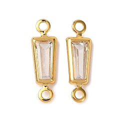 Trapezoid Латунные подвески из прозрачного кубического циркония, без никеля , реальный 18 k позолоченный, трапециевидные, 12x4x2.5 мм, отверстие : 1 мм
