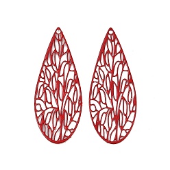 (123L) Белый крем непрозрачный блеск 430 подвеска из нержавеющей стали, окрашенная распылением, очарование слезы, гравированные металлические украшения, огнеупорный кирпич, 45x18x0.5 мм, отверстие : 1.5 мм