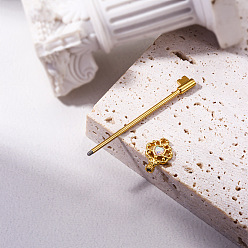 Золотой Серьги-гвоздики с латунным паве из синтетического опала, с 316 l хирургическими штифтами из нержавеющей стали, золотые, Длина стержня: 37мм, штифты : 1.6 мм