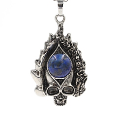 Ляпис-Лазурь Природные лазурит большие кулоны, старинные латунные подвески с черепом серебристого цвета, 50x30x11 мм