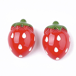 Red Opaque Resin Fruit Decoden Cabochons, Strawberry, Red, 17x12x9mm
