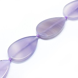 Lilac Natural Agate Beads Strands, Dyed, Teardrop, Lilac, 48.5~49x29.5~30x5.5~7.5mm, Hole: 2mm, about 8pcs/strand, 16.1~16.6 inch(41~42.2cm)