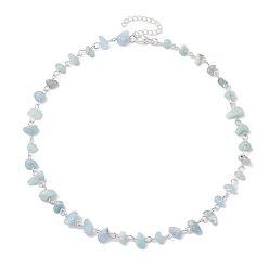 Аквамарин Ожерелья из бусин с натуральным аквамарином, с 304 удлинителем цепи из нержавеющей стали, цвет нержавеющей стали, 16.65 дюйм (42.3 см)