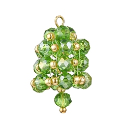 Морско-зеленый Граненые гальванические стеклянные подвески, Рождественский колокольчик, с золотой 304 петлей из нержавеющей стали, цвета морской волны, 25x17 мм, отверстие : 2 мм